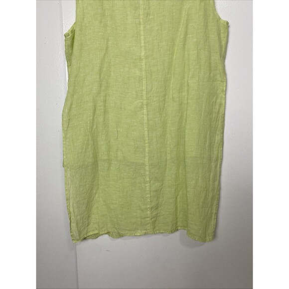 Chico's Button Up Tunic Shirt Size 1 Green 100% Linen Sleeveless Longline Slit - Picture 6 of 12